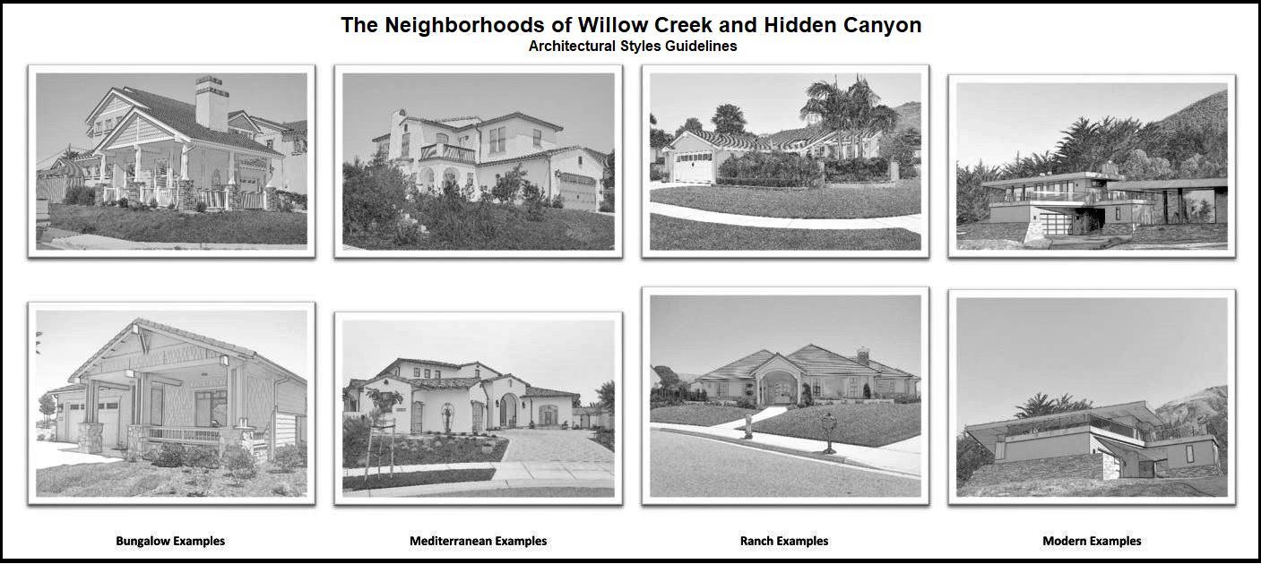 Architectural styles for Willow Creek, Hidden Canyon
